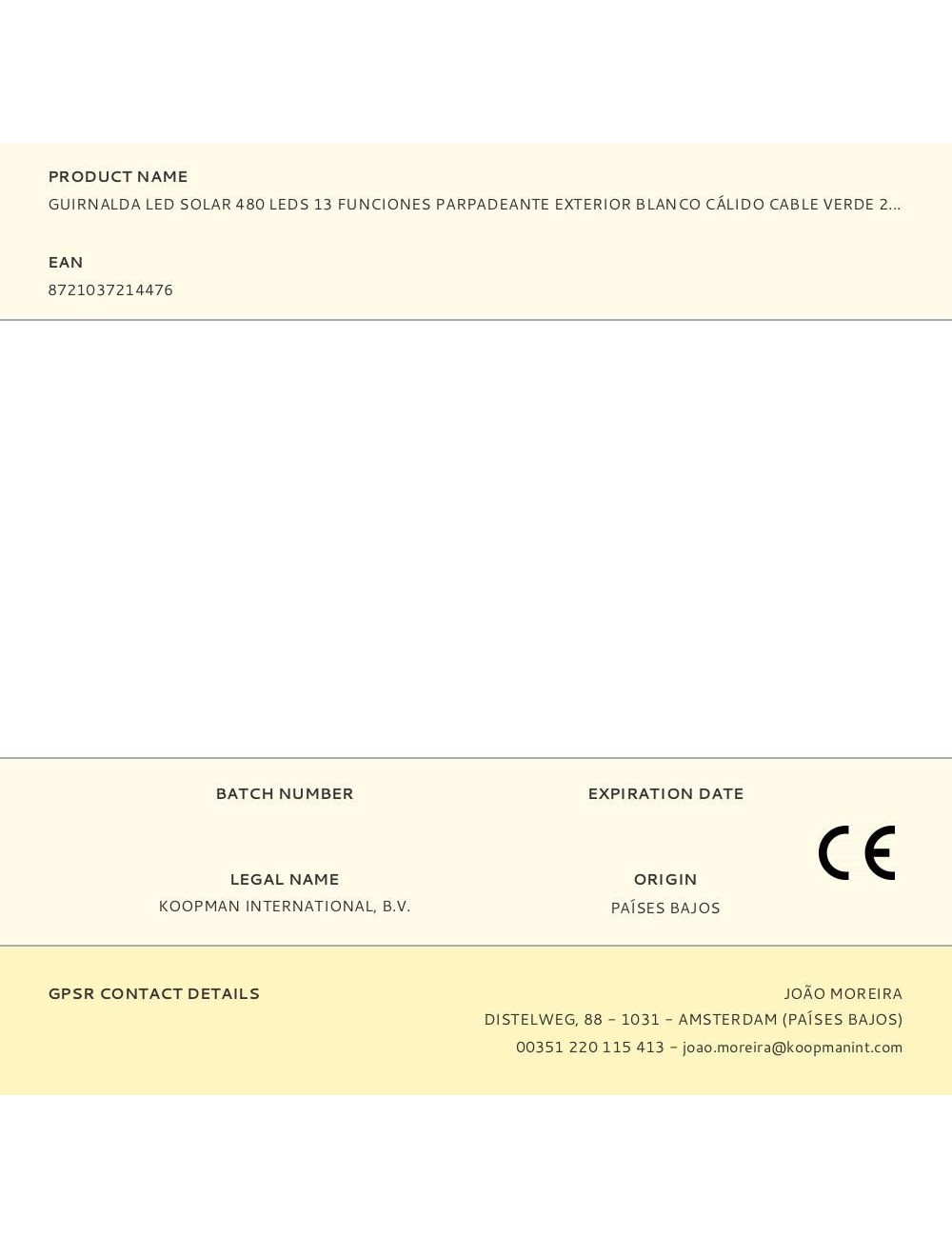 Guirnalda solar recargable, 480 leds, multifunción, luz cálida, exterior, 21,6 m