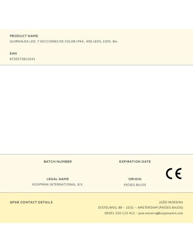 Guirnalda led, 7 secciones de color,ip44 , 400 leds, 220v, 8m.