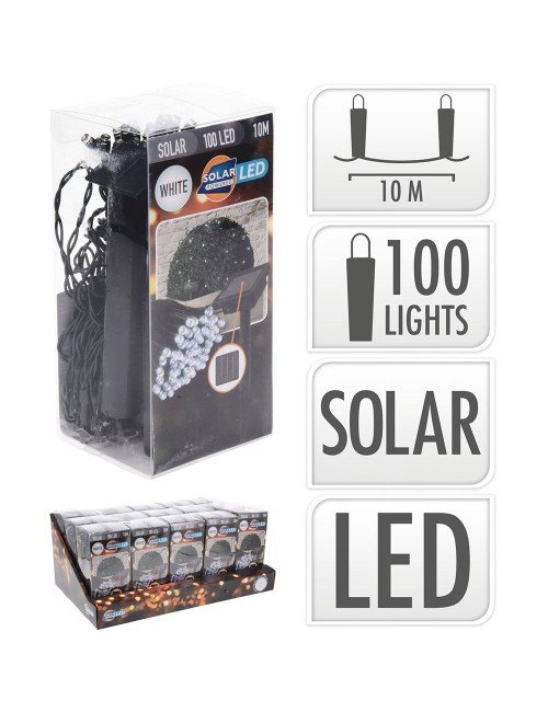 Guirnalda solar led, blanco frio, 100 leds, 10 m