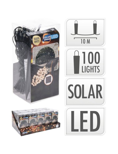 Guirnalda solar led, blanco calido, 100 leds, 10 m