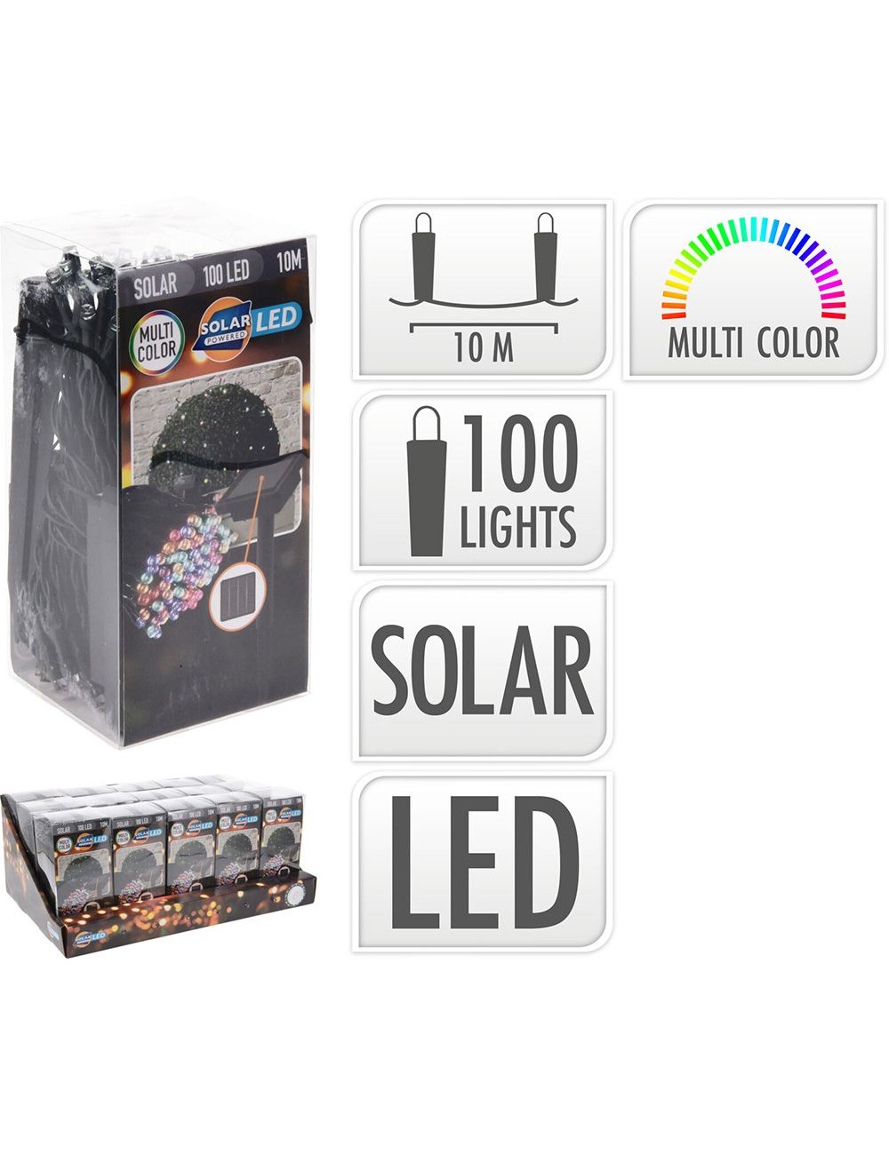 Guirnalda solar led, multicolor, 100 leds, 10 m