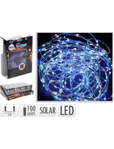 Guirnalda micro led, blanco frio, 100 leds, solar, 7 m