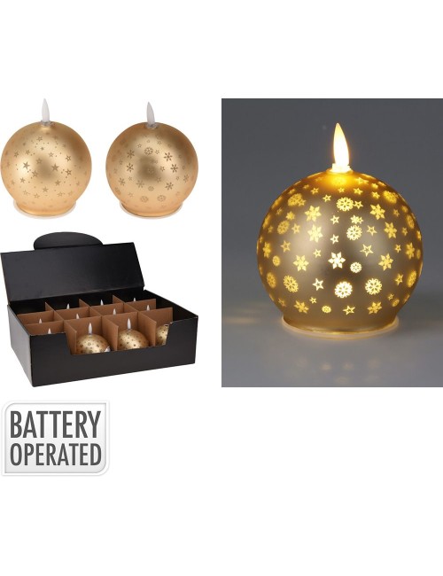 Vela led bola navidad dorada, luz cálida, 2 modelos con motivos navideños