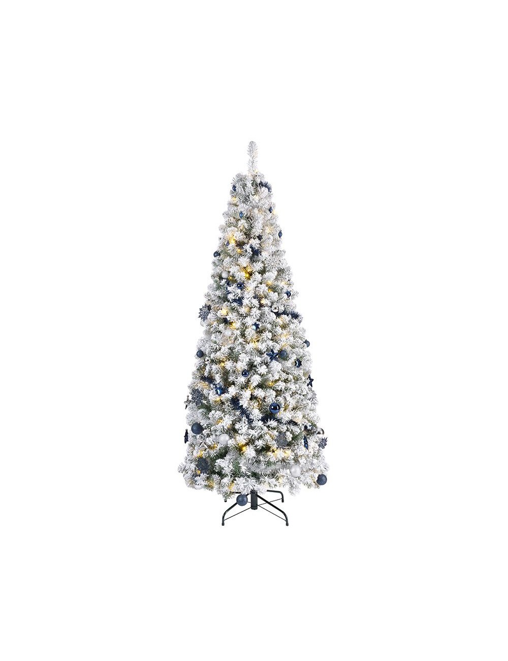 Arbol de navidad nevado plegable con microled parpadeantes y adornos, ø64 x 150 cm