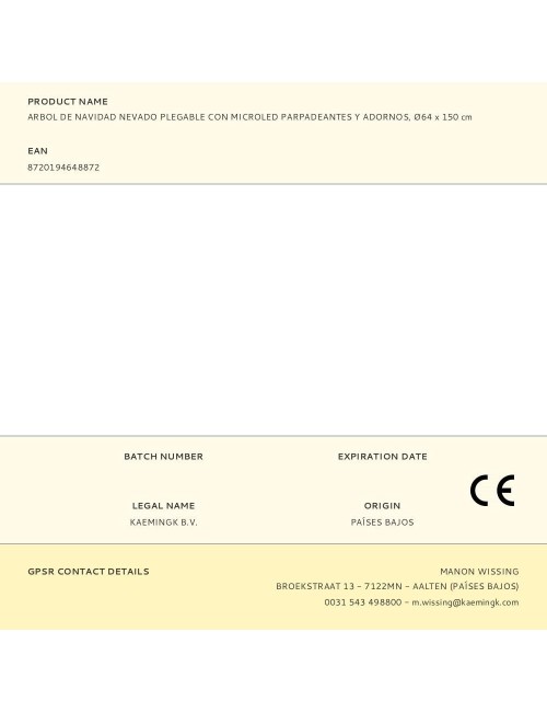 Arbol de navidad nevado plegable con microled parpadeantes y adornos, ø64 x 150 cm