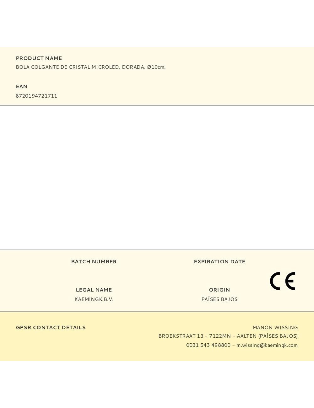 Bola colgante de cristal microled, dorada, ø10cm.