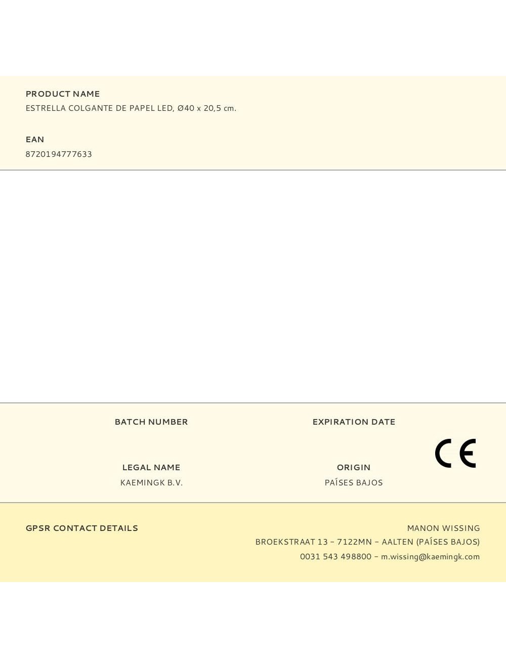 Estrella colgante de papel led, ø40 x 20,5 cm.