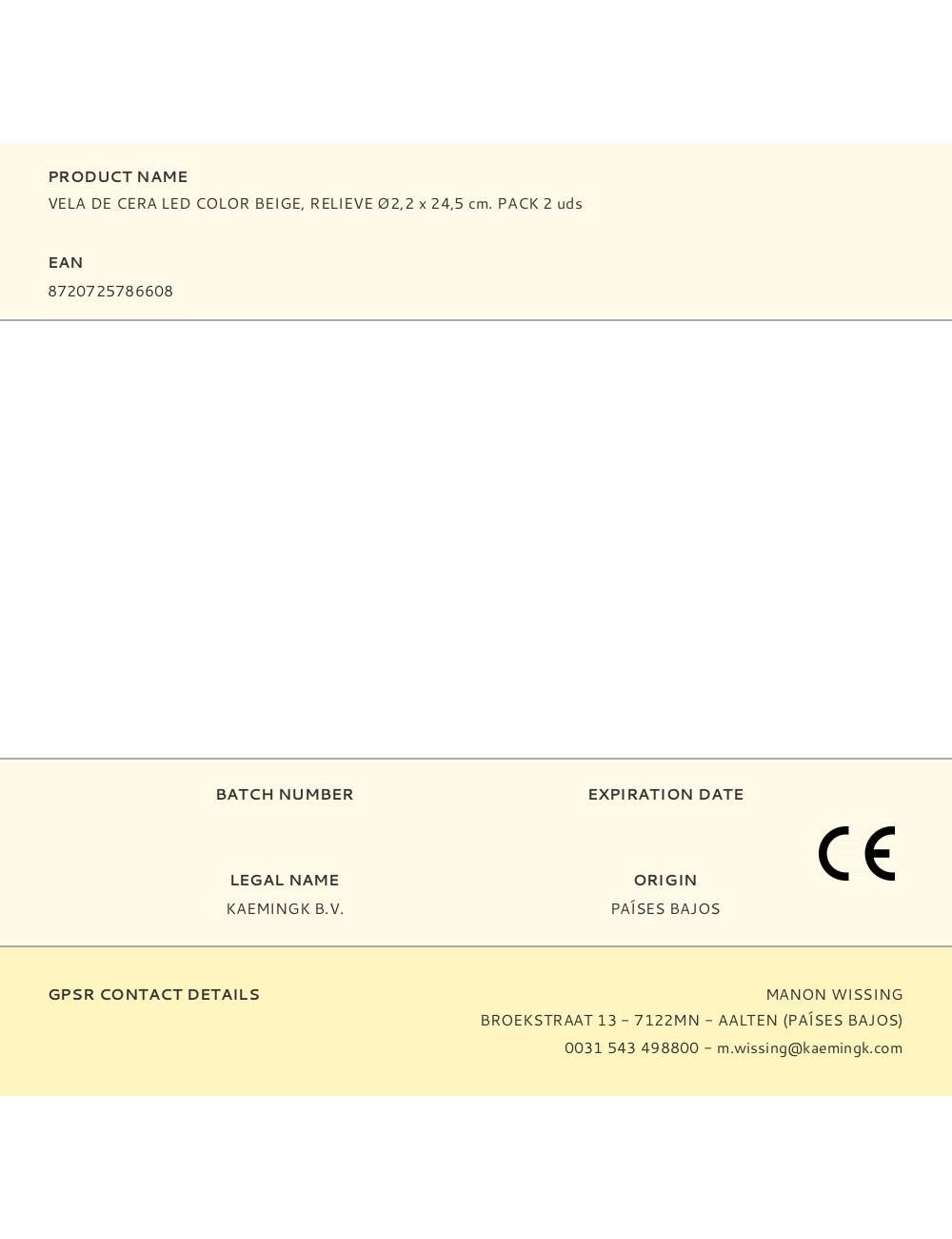 Vela de cera led color beige, relieve ø2,2 x 24,5 cm. pack 2 uds