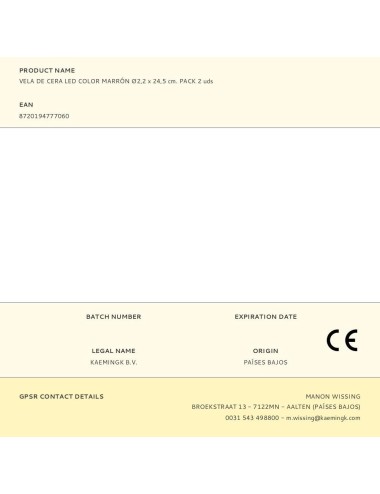 Vela de cera led color marrón ø2,2 x 24,5 cm. pack 2 uds