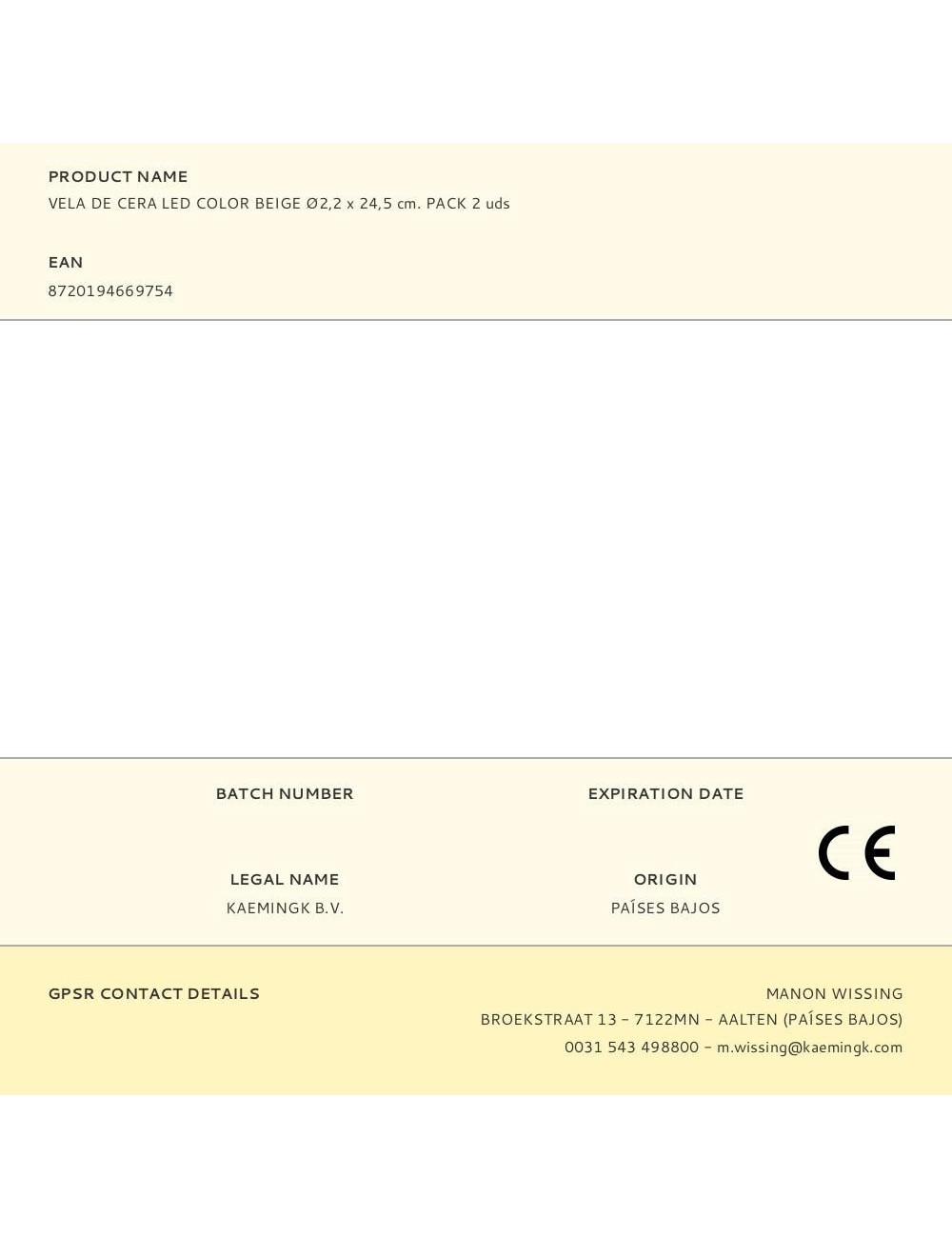 Vela de cera led color beige ø2,2 x 24,5 cm. pack 2 uds