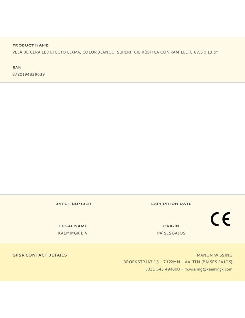 Vela de cera led efecto llama, color blanco, superficie rústica con ramillete ø7,5 x 13 cm