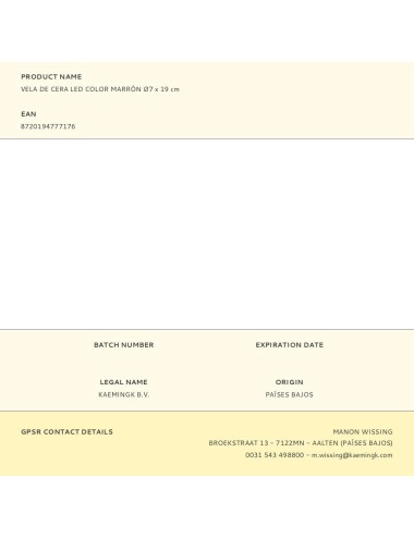 Vela de cera led color marrón ø7 x 19 cm