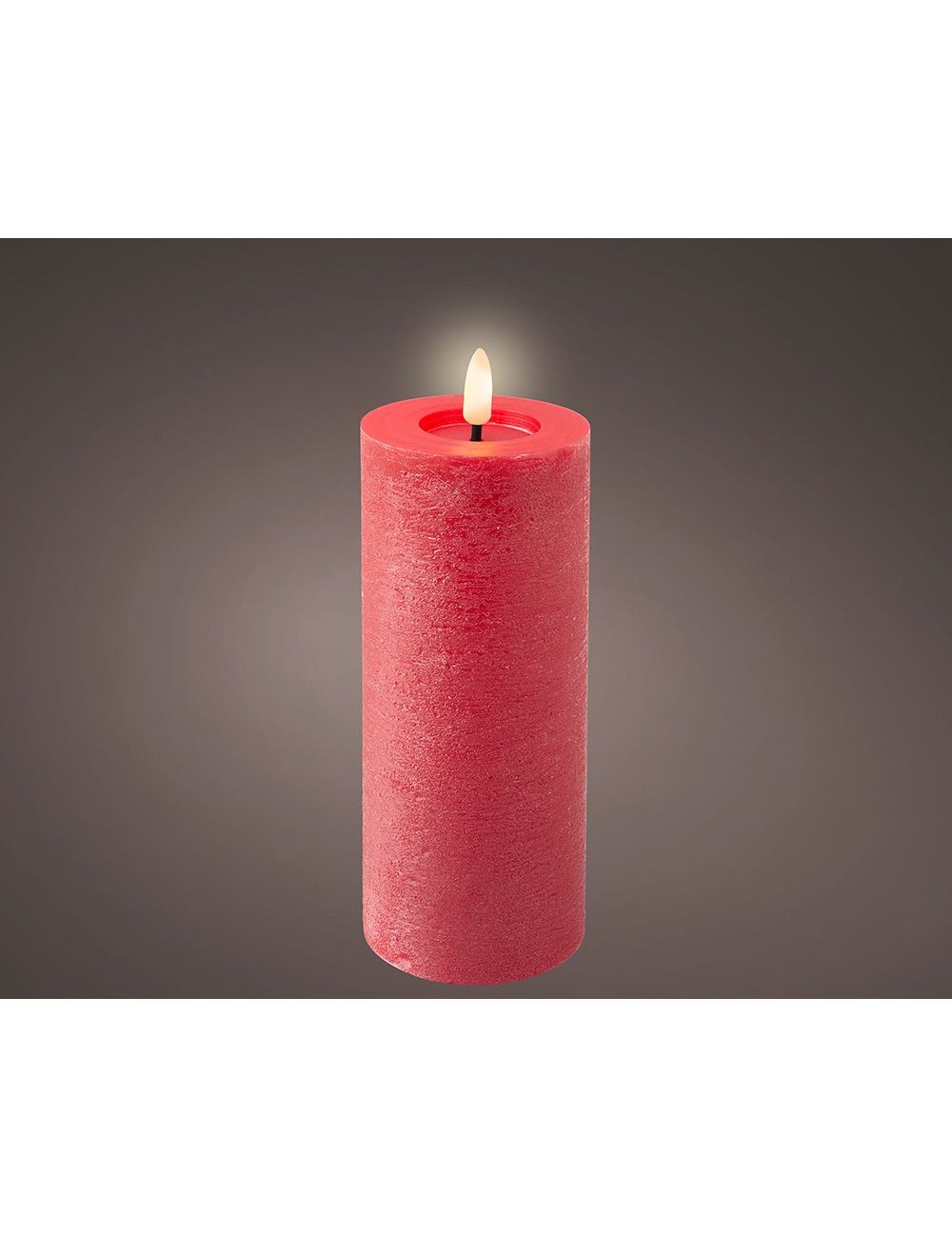 Vela de cera led, color rojo, superficie rústica ø7 x 19 cm