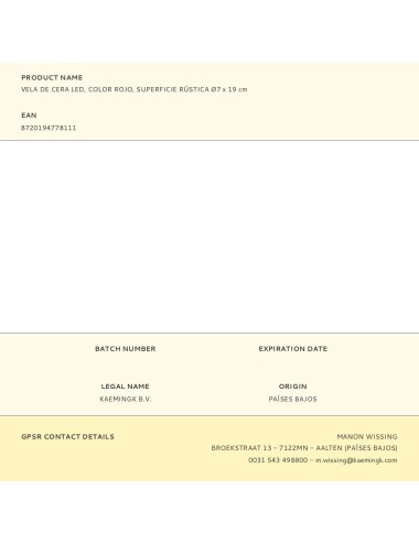 Vela de cera led, color rojo, superficie rústica ø7 x 19 cm