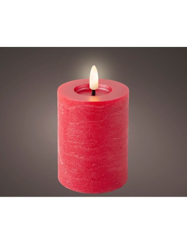 Vela de cera led, color rojo, superficie rústica ø7 x 12 cm