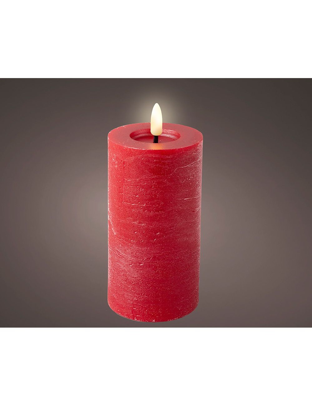 Vela de cera led, color rojo, superficie rústica ø7 x 15 cm