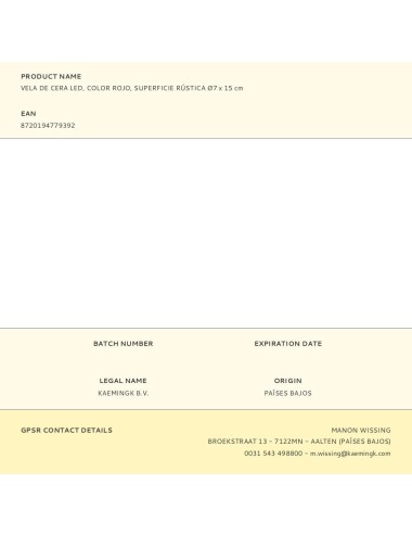 Vela de cera led, color rojo, superficie rústica ø7 x 15 cm