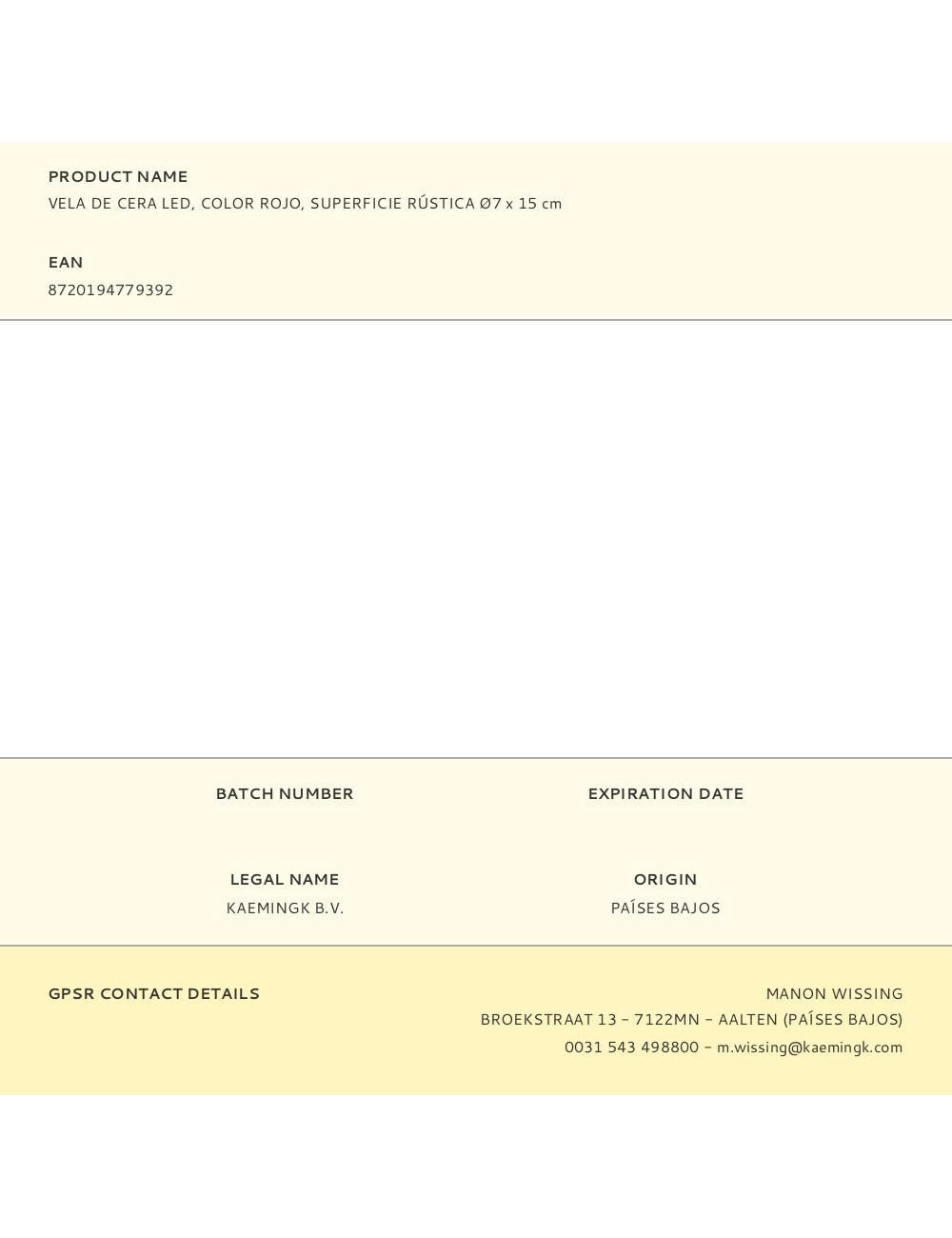 Vela de cera led, color rojo, superficie rústica ø7 x 15 cm