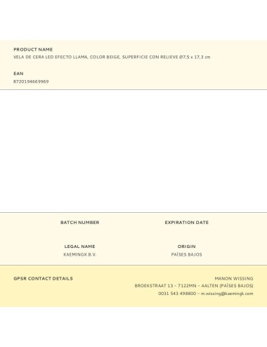 Vela de cera led efecto llama, color beige, superficie con relieve ø7,5 x 17,3 cm