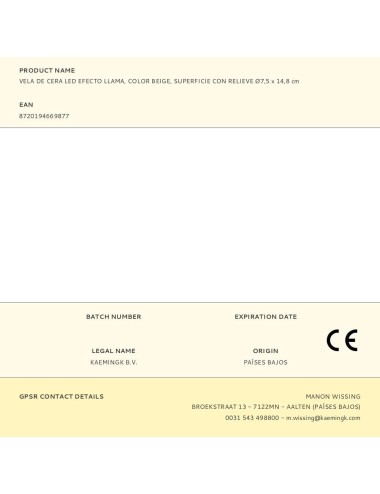 Vela de cera led efecto llama, color beige, superficie con relieve ø7,5 x 14,8 cm