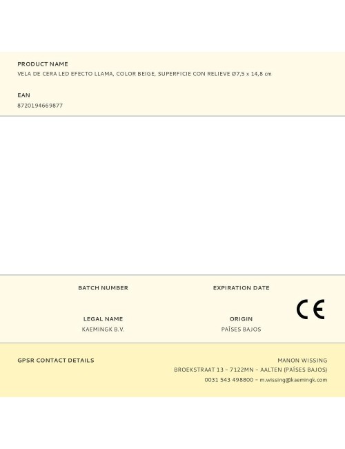 Vela de cera led efecto llama, color beige, superficie con relieve ø7,5 x 14,8 cm