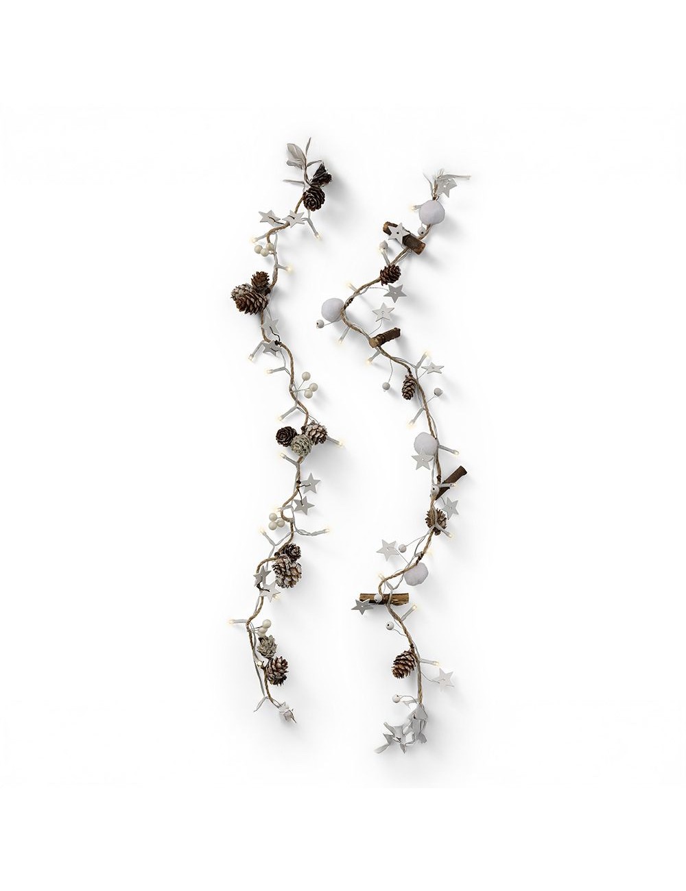 Guirnalda piñas y estrellas, 24 leds, luz cálida, interior, 1,20 m
