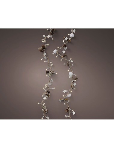 Guirnalda piñas y estrellas, 24 leds, luz cálida, interior, 1,20 m