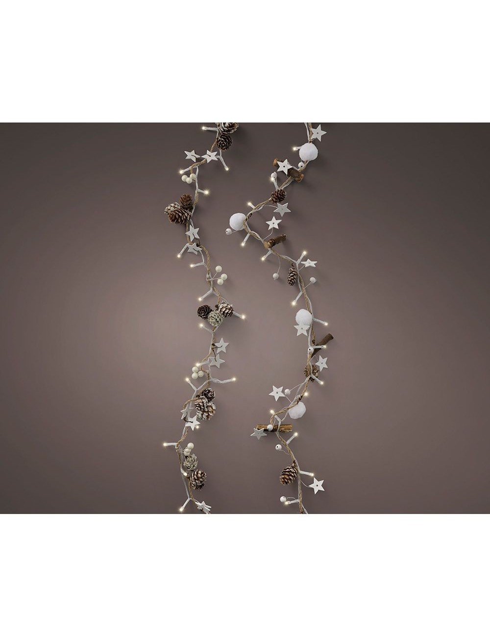 Guirnalda piñas y estrellas, 24 leds, luz cálida, interior, 1,20 m