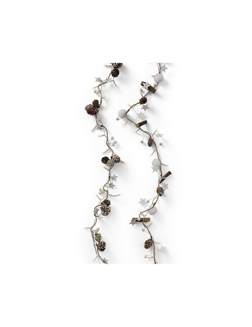 Guirnalda piñas y estrellas, 24 leds, luz cálida, interior, 1,20 m