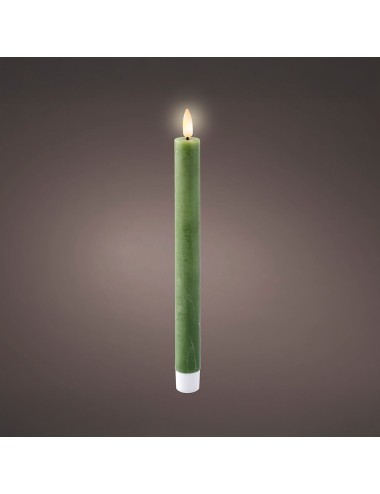 Vela de cera led color verde, acabado rústico, ø2,20 x 24,50 cm, pack 2 uds