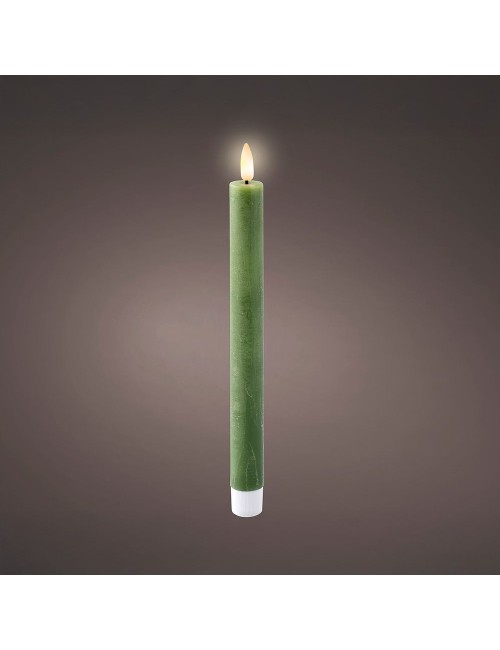Vela de cera led color verde, acabado rústico, ø2,20 x 24,50 cm, pack 2 uds