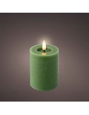 Vela de cera led, color verde, acabado rústico, ø7 x 11,2 cm
