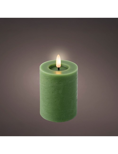 Vela de cera led, color verde, acabado rústico, ø7 x 11,2 cm