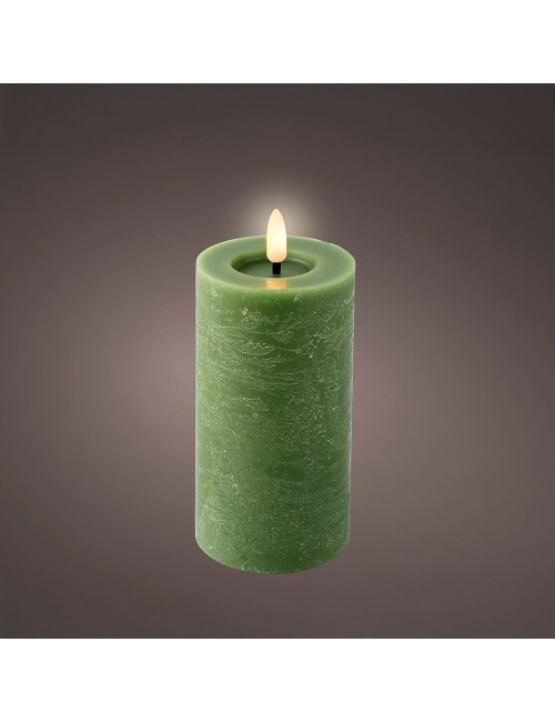 Vela de cera led, color verde, acabado rústico, ø7 x 15 cm