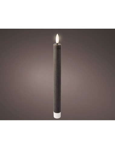 Vela de cera led efecto llama color gris, ø2 x 24,5 cm, 2 uds
