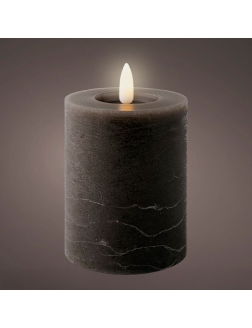 Vela de cera led, color gris antracita, superficie rústica, ø7 x 11,2 cm