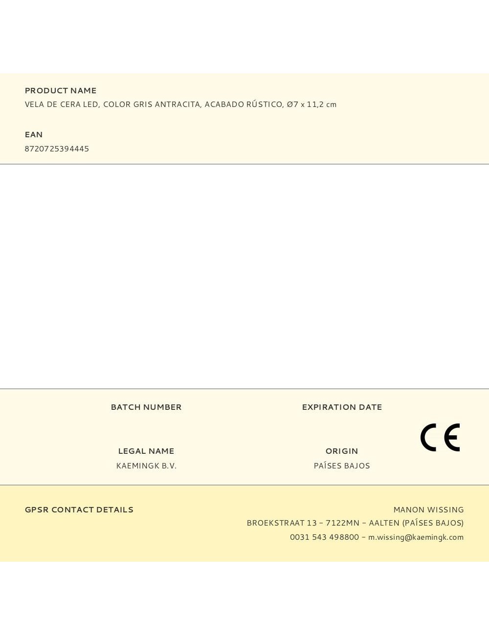 Vela de cera led, color gris antracita, superficie rústica, ø7 x 11,2 cm