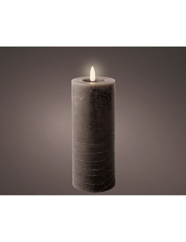 Vela de cera led, color gris antracita, superficie rústica ø7 x 19 cm