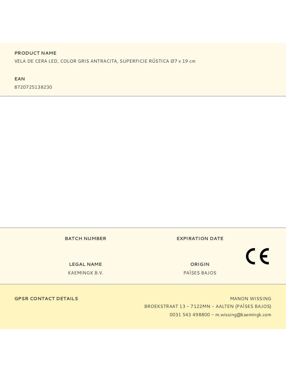 Vela de cera led, color gris antracita, superficie rústica ø7 x 19 cm