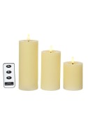 Vela de cera led color beige, acabado rústico, ø7 cm con diferentes alturas, 3 uds