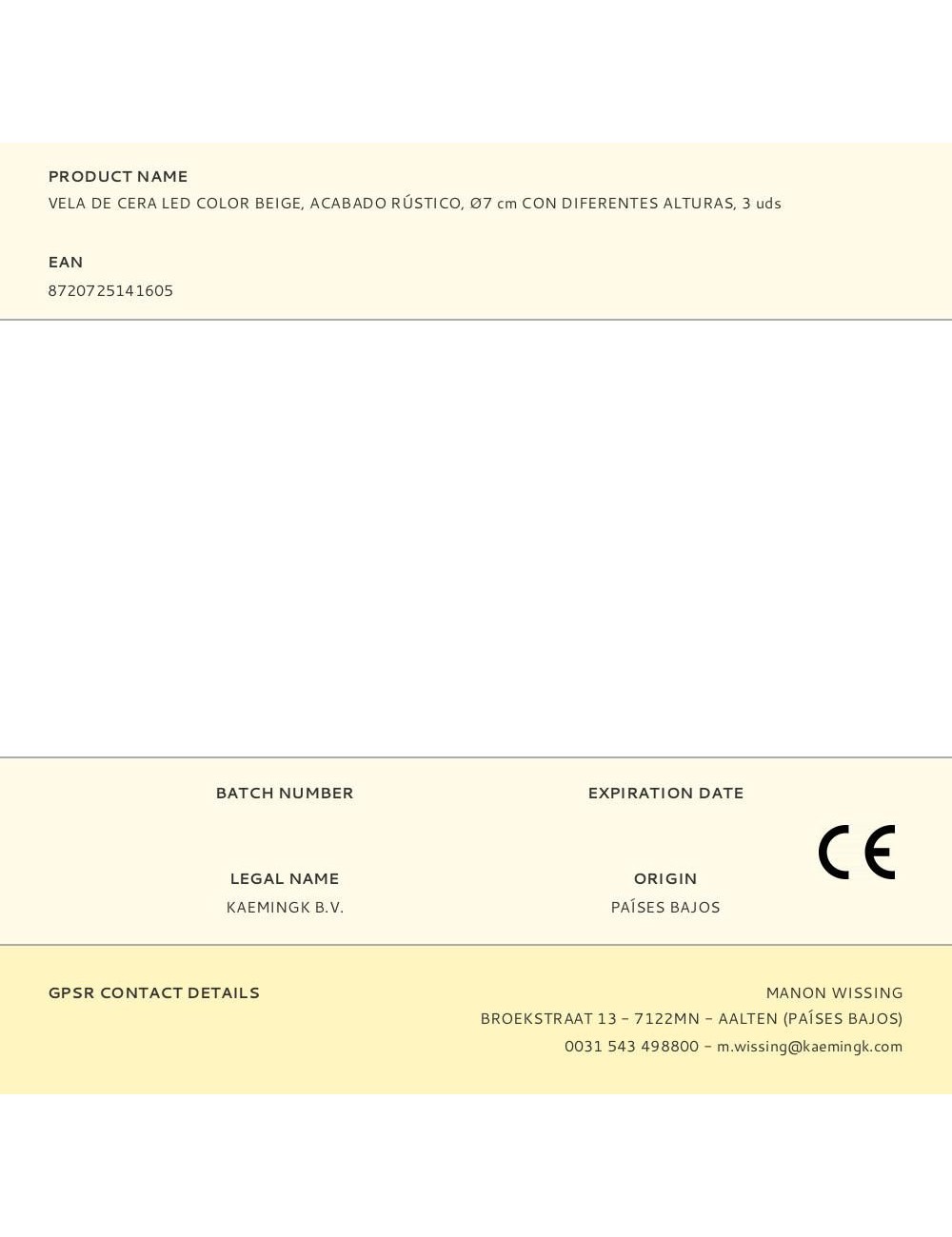 Vela de cera led color beige, acabado rústico, ø7 cm con diferentes alturas, 3 uds