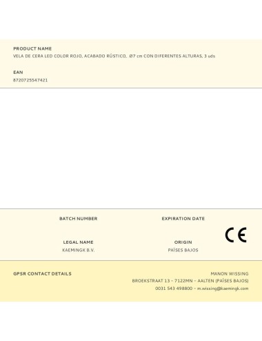 Vela de cera led color rojo, acabado rústico, ø7 cm con diferentes alturas, 3 uds