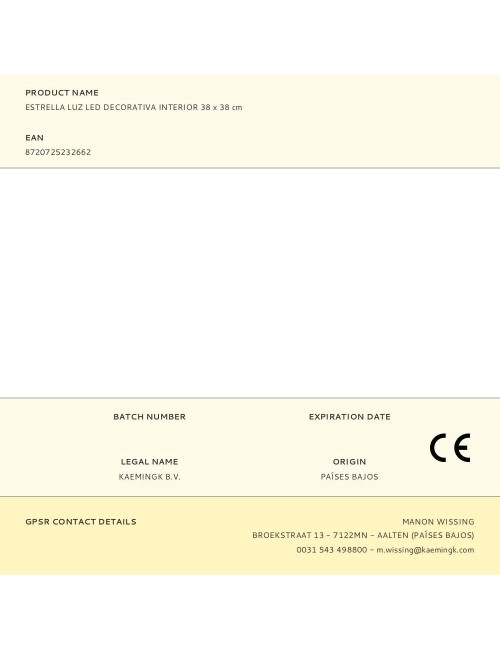 Estrella luz led decorativa interior 38 x 38 cm