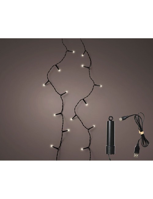Guirnalda multifunción, uso exterior, recargable, luz cálida, cable negro, 100 leds, 7,4 m