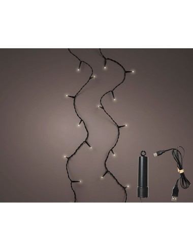 Guirnalda multifunción, uso exterior, recargable, multicolor, cable negro, 100 leds, 7,4 m