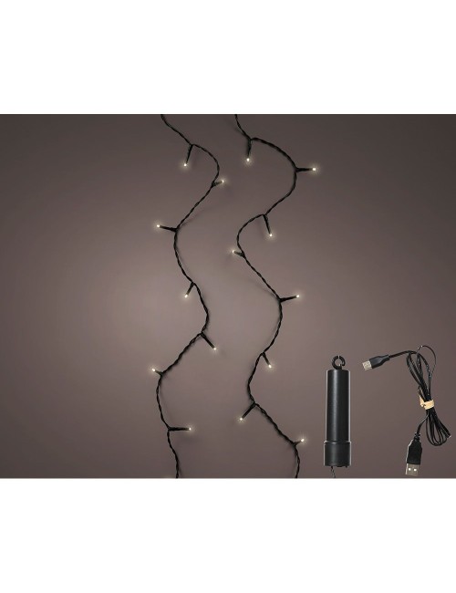 Guirnalda multifunción, uso exterior, recargable, multicolor, cable negro, 100 leds, 7,4 m