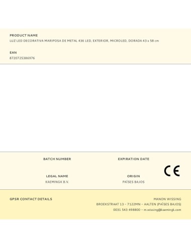 Luz led decorativa mariposa de metal 436 led, exterior, microled, dorada 43 x 58 cm