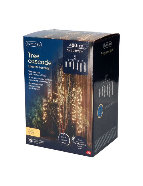 Cortina multifunción, exterior, especial para arboles, forma cascada, oro suave, 480 leds, 2 m