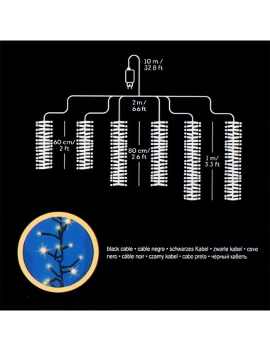 Cortina multifunción, exterior, especial para arboles, forma cascada, oro suave, 480 leds, 2 m