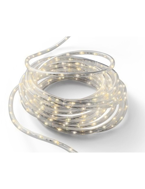 Cordón de luces led blanco cálido, uso exterior, 567 leds, 8 funciones, alambre plateado, 9 m